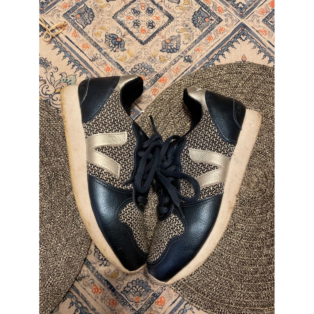 Veja SDU Navy Blue Gold Woven Leather Sneakers Womens Size 8 EU 39